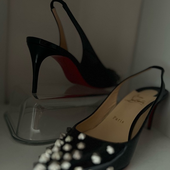 Christian Louboutin Black Studded Slingback Heels (red bottoms) - Picture 3 of 5